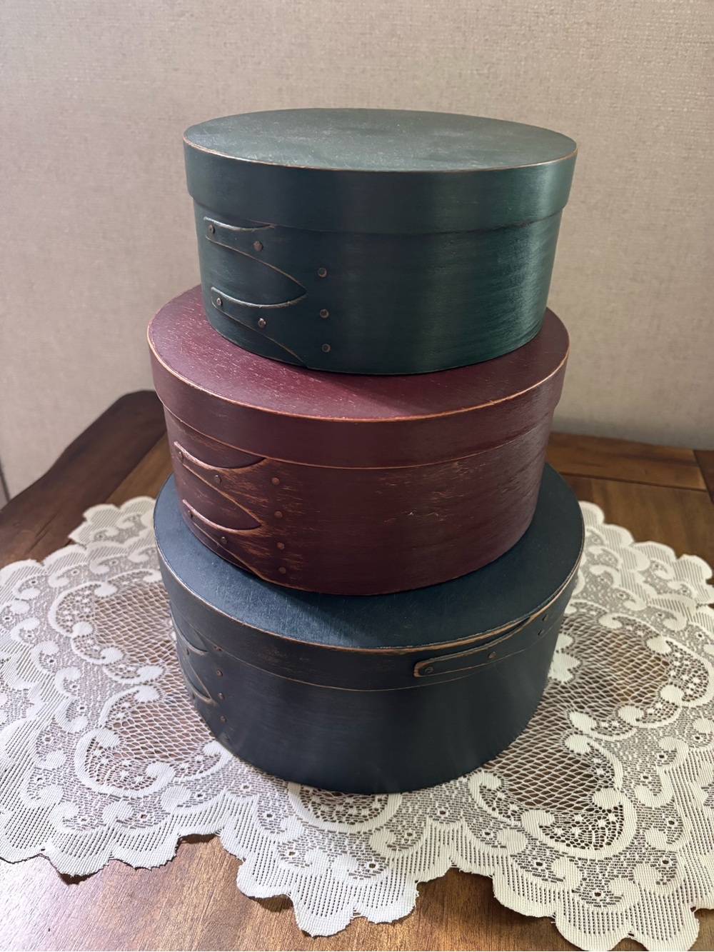 Vintage Shaker Style Bentwood Nesting Boxes Set of 3 Solid Wood Primitive